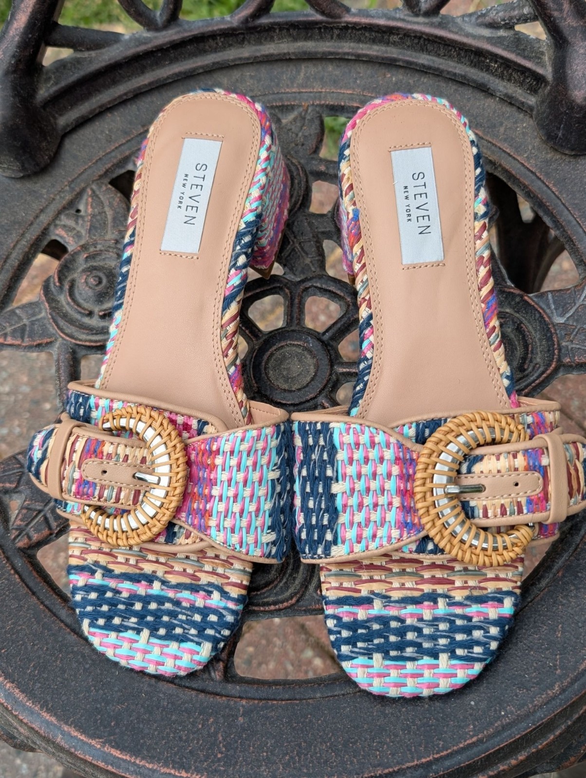 Women’s STEVEN NEW YORK Woven Slide Sandals Size 7 Multicolor Textile Design