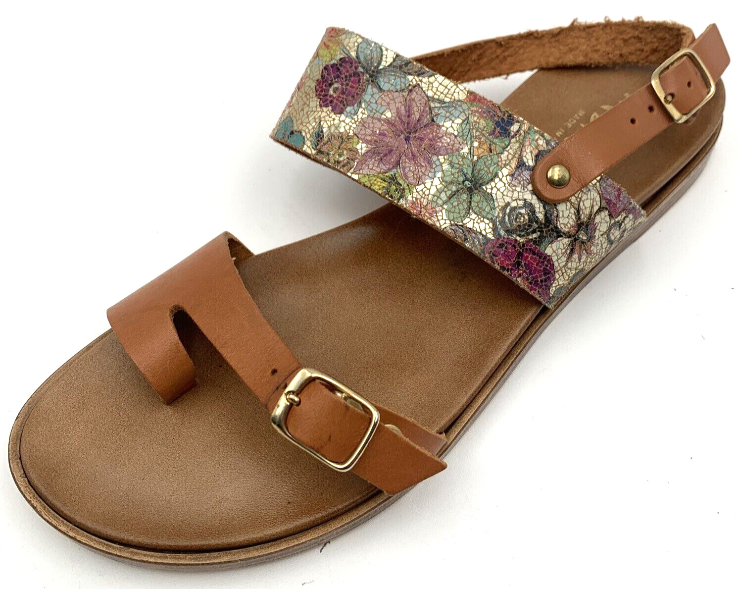 Mariella Womens Sandals Sz 9 Leather With Buckles And Flower Design