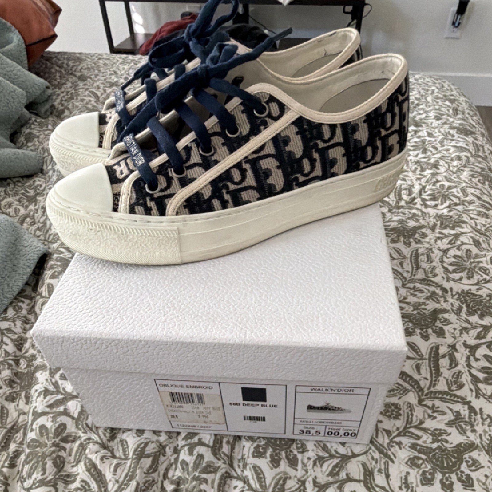Dior Walk’n’Dior Oblique Embroidered Deep Blue Women’s Lace Up Sneakers Canvas