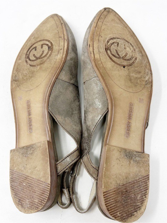 GERRY WEBER TAUPE GRAY METALLIC POINTED TOE SLINGBACK BALLET FLATS WOMENS SZ 8