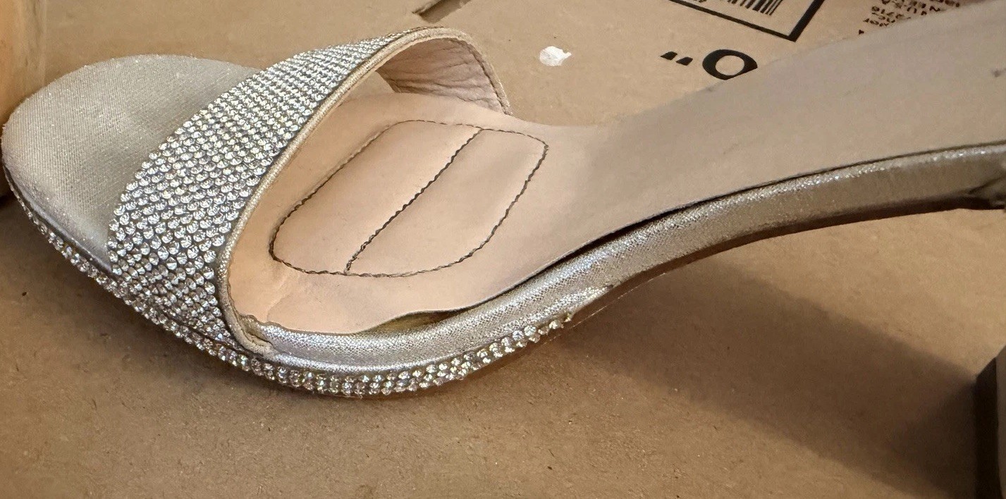 De Blossom Collection Silver With All-over Rhinestones, Strappy High HeelSandals