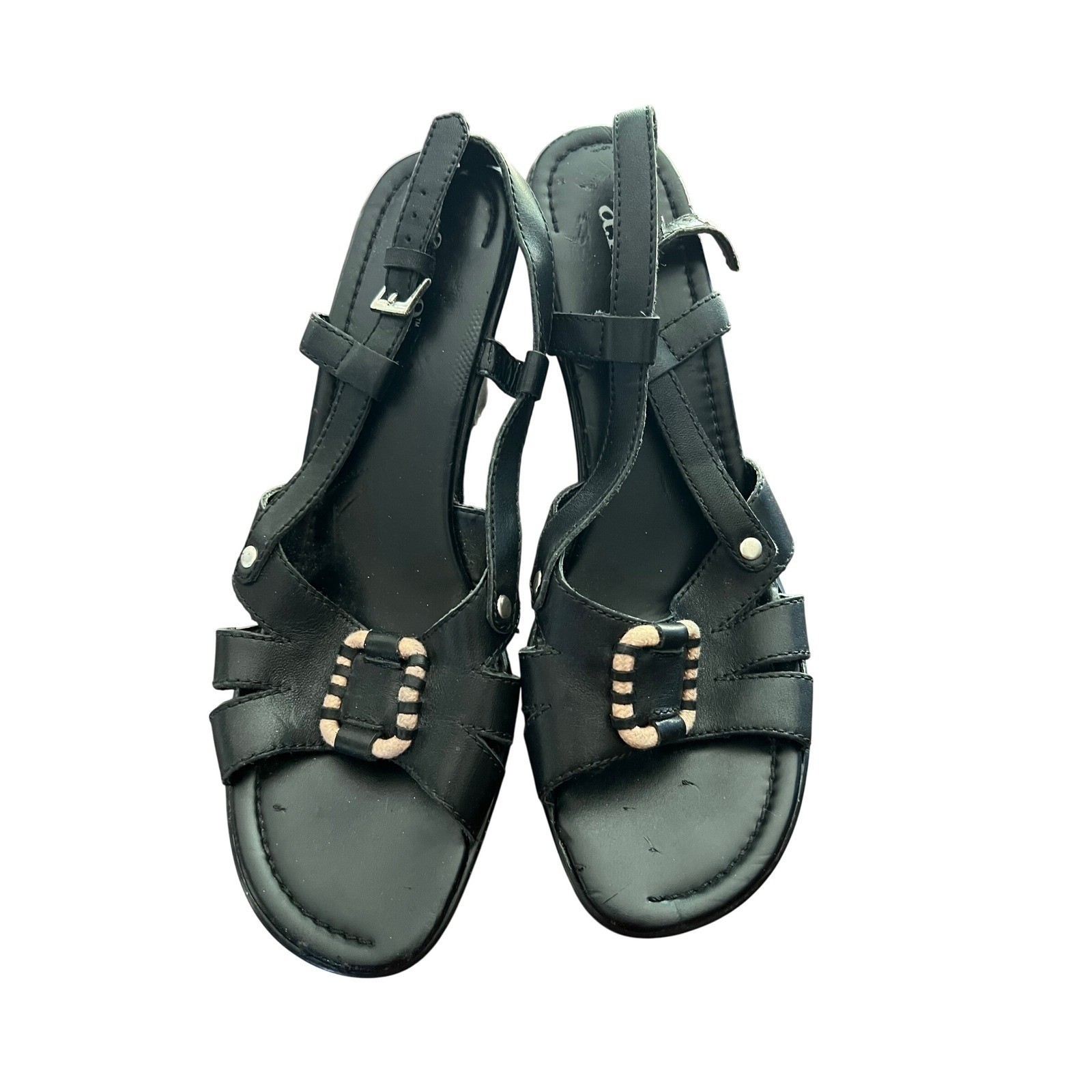 a.n.a Womens Black Leather Strappy Heeled Sandals Ankle Strap Size 8.5M