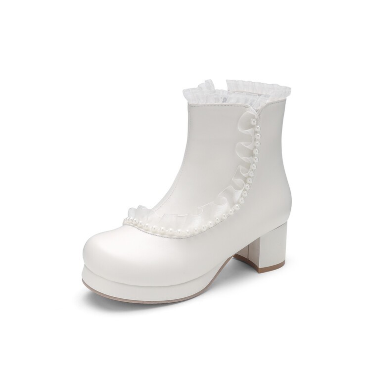 Sweet Women’s Girls Faux Leather Lace Zip Ankle Short Boots Dress Lolita Shoes