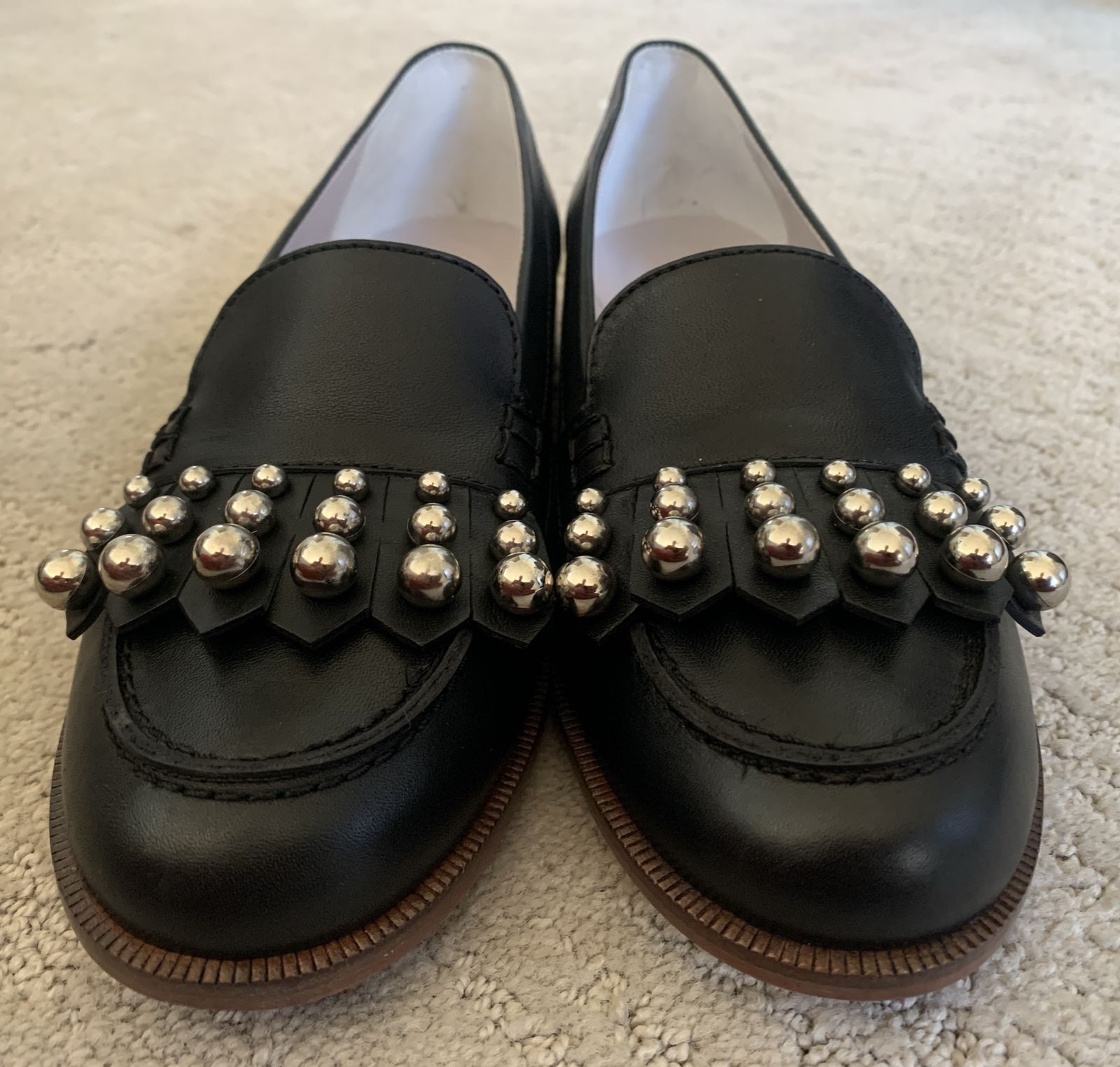 Avril Gau Black Leather Silver Beaded Tassel Penny Loafer Moccasin Size 38 US 8
