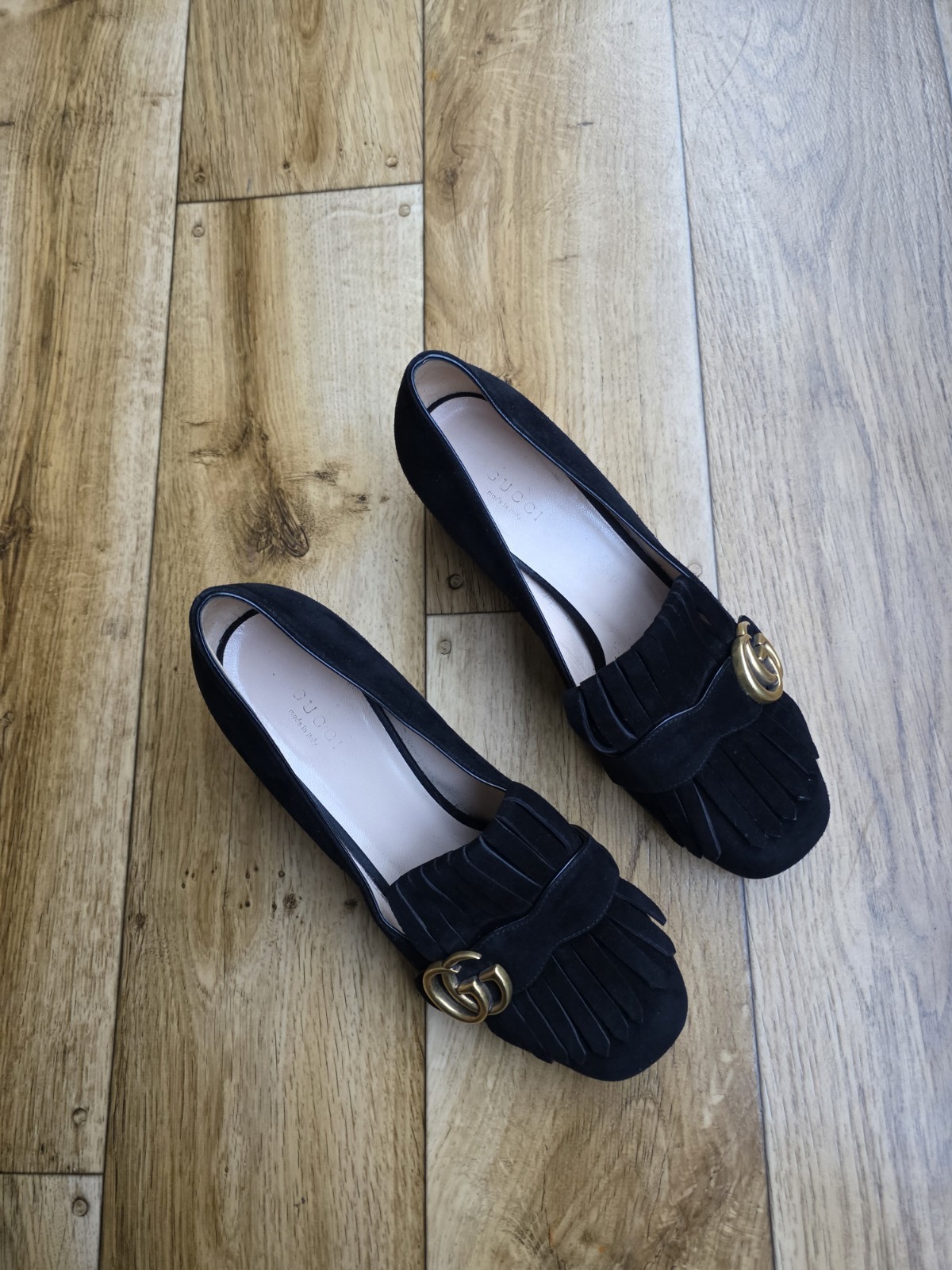 GUCCI MARMONT FRINGE PUMP SUEDE LOAFERS SIZE 38.5 EU, 8 US, 5.5 UK