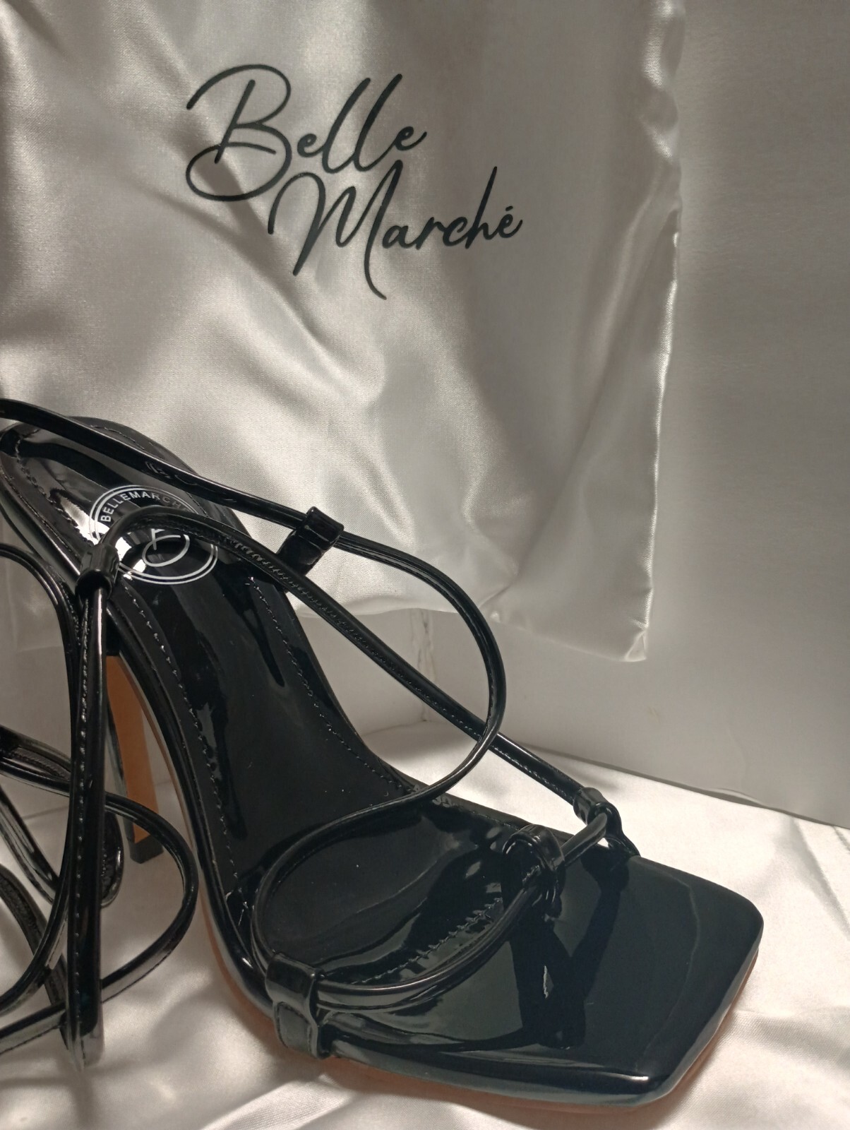 Belle Marche Sexy Black Strappy Lace Up Stilettos 4.25 Heel Thong Shoes Sz 11