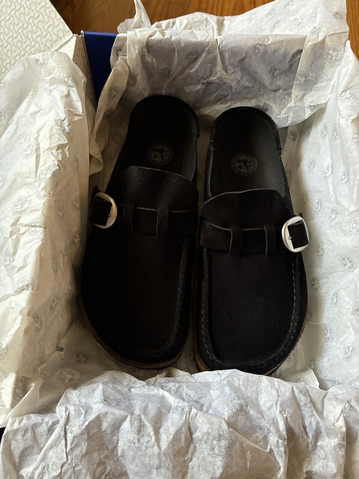 New In Box Birkenstock Buckley Black Leather Clog Regular Wide Sz 8-8.5 39