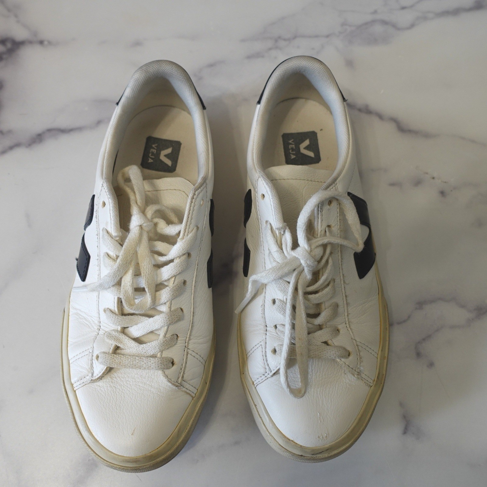 Veja Esplar Leather Sneakers Womens 8 White Black Low Top Lace Up Minimalist