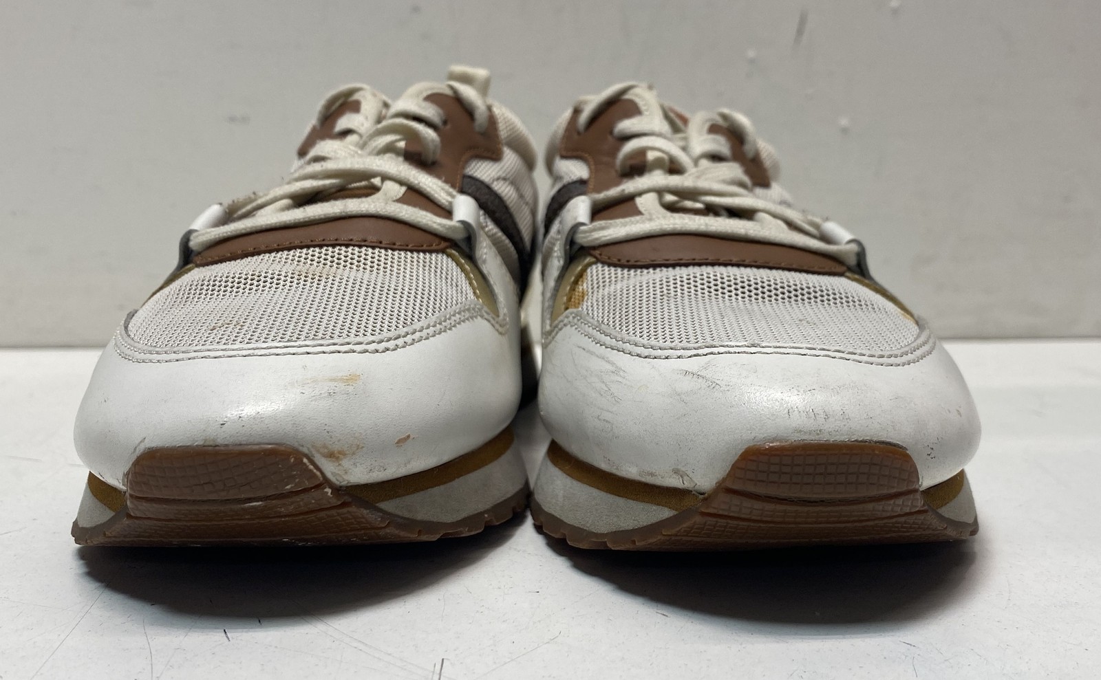 Michael Kors Billie Trainer White Brown Gold Wedge Sneakers Size 6