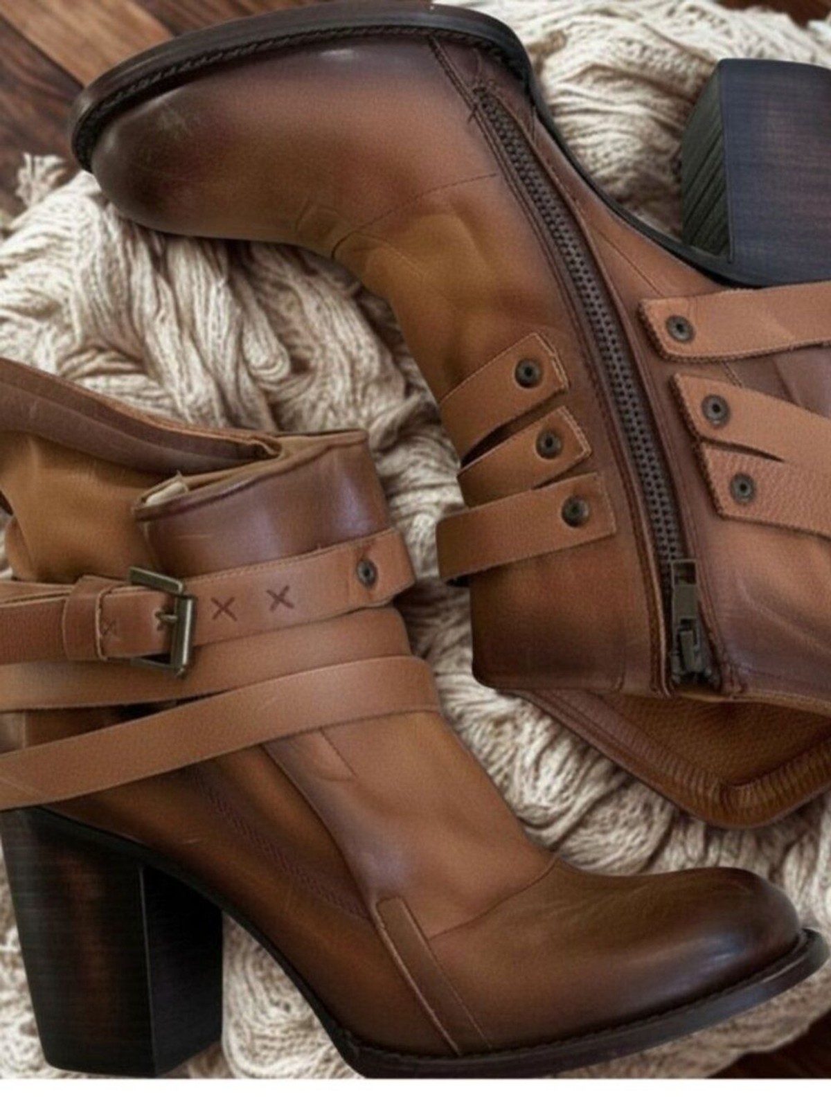 Freebird by Steven FB-Blaze Cognac Leather Strap Ankle Boots Size 9
