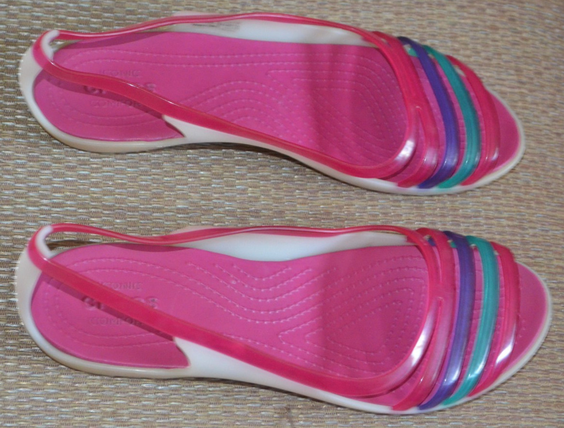 Iconic Crocs Isabella Huarache Jelly Flats Slip On Comfort Sandals Open Toe Sz 9