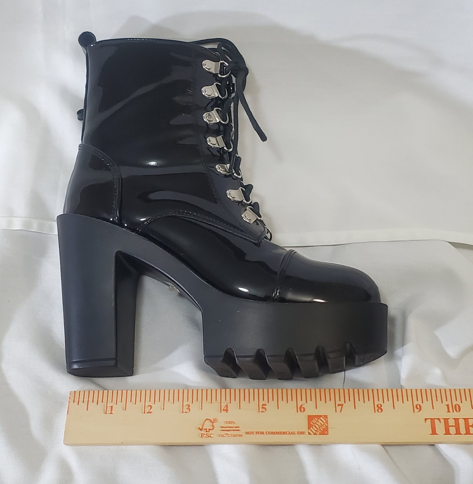Unbranded Size 6 EUR 37 Latex Zip Lace Boots 4″ Heels Black Goth See Pictures