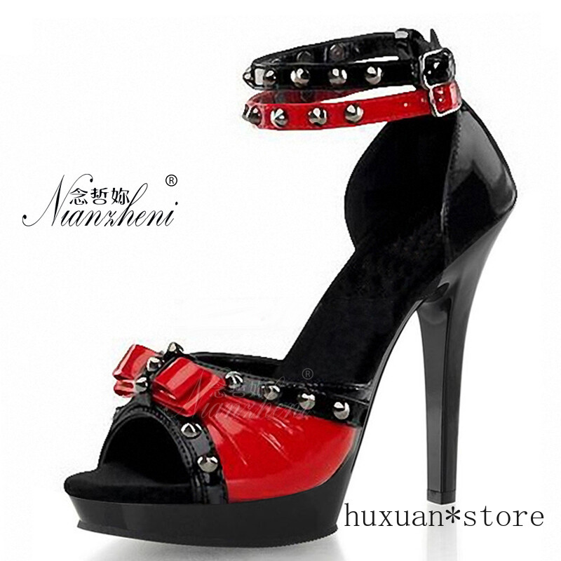 Rivets High Heels Ankle Straps 15cm Ultra High Heels Sandals Sexy Large Size Men