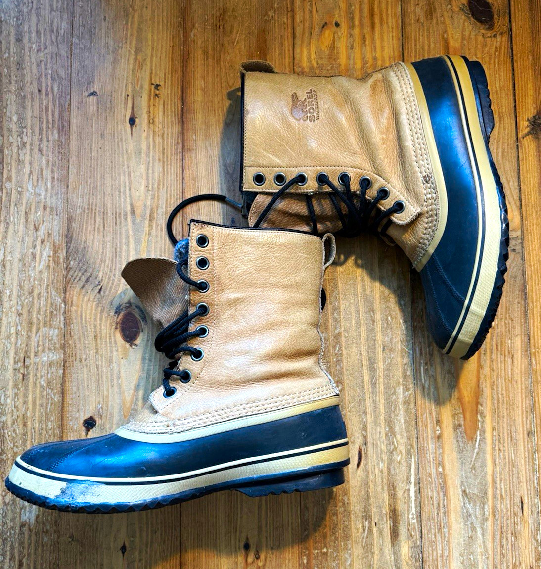 Sorel Men’s Waterproof Leather Duck Boots Lace-Up Beige/Black US 12