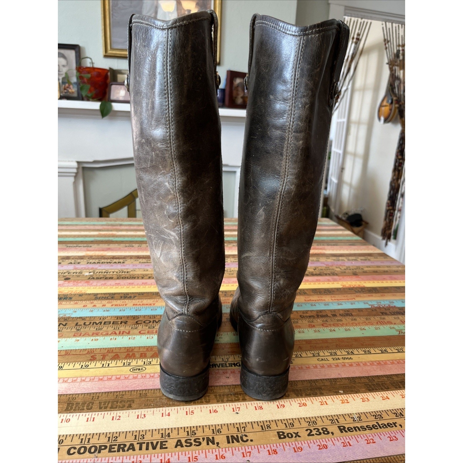 Frye Gray Brown Leather Riding Boots Women’s Western Size 6.5 #77172 Distressed