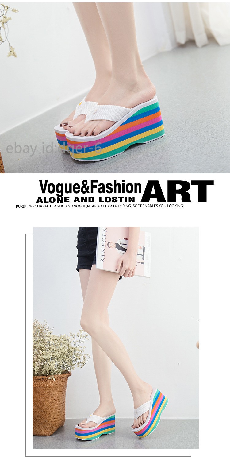 Womens Wedges Flip Flops Summer High Heels Sandals Platform Slippers Solid Shoes