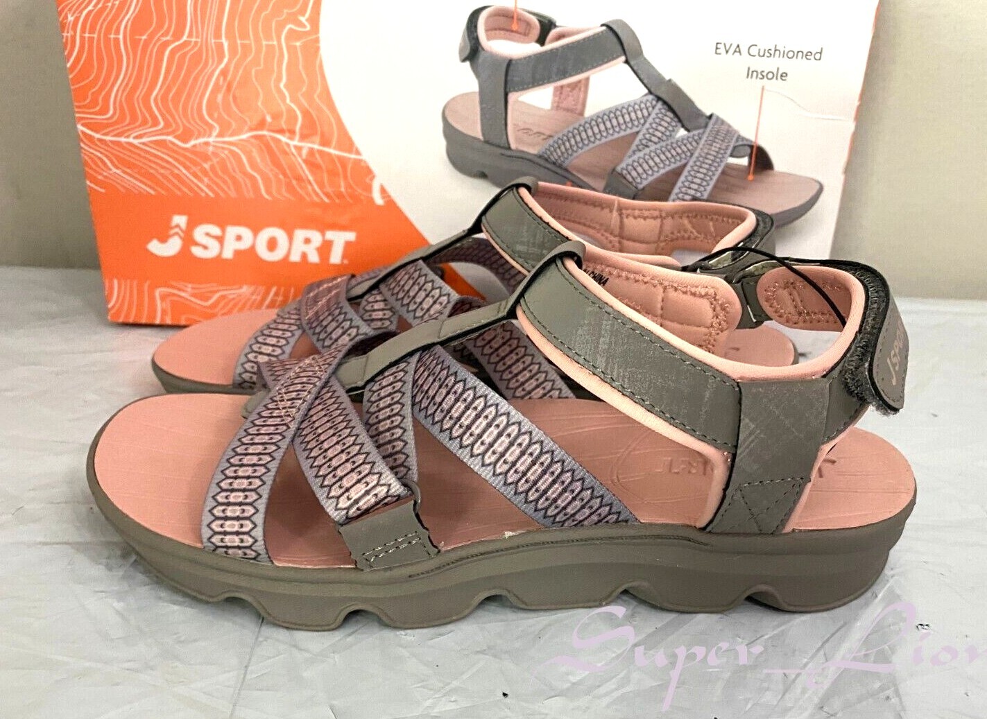 NEW JSport Women’s KAIA Adjustable Strap Sports Sandal – PICK SIZE – Grey/Pink
