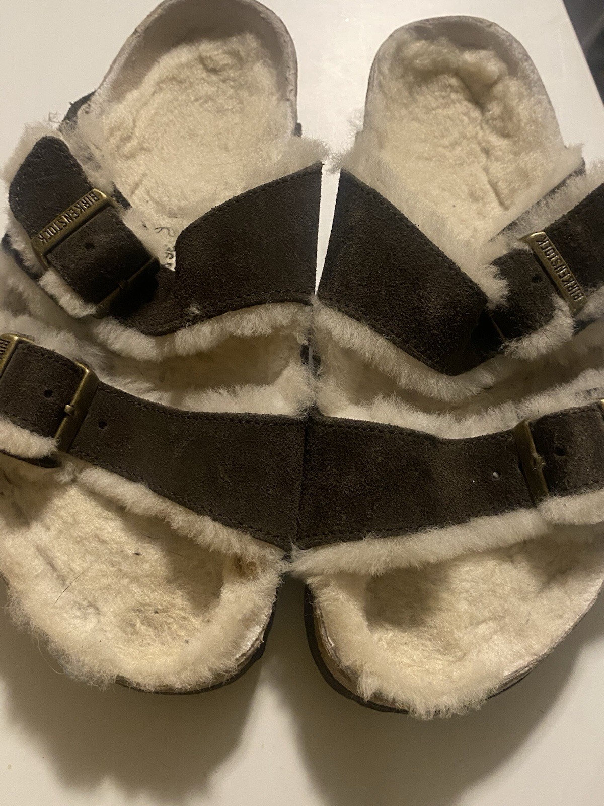 Birkenstock Arizona Buckle Sandals Shearling Stone Coins Dark 36
