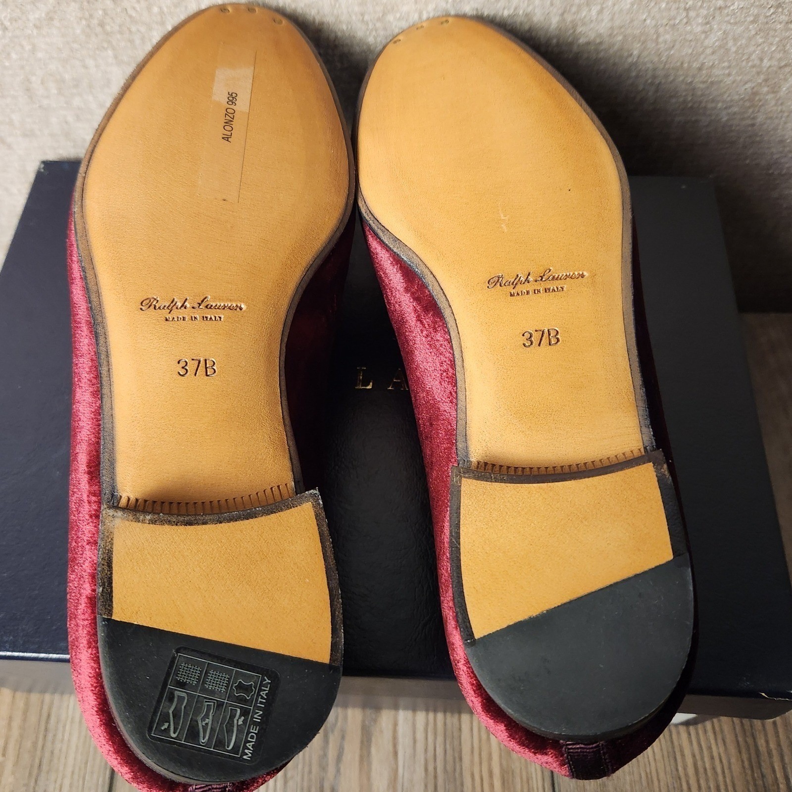 NEW Ralph Lauren Alonzo Velvet Loafers Crimson, Monogram Flats Purple S7.5