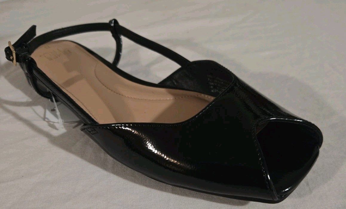 NWT Time and Tru Women’s Peep Toe Slingback Flats – Black / Bone / MultipleSizes