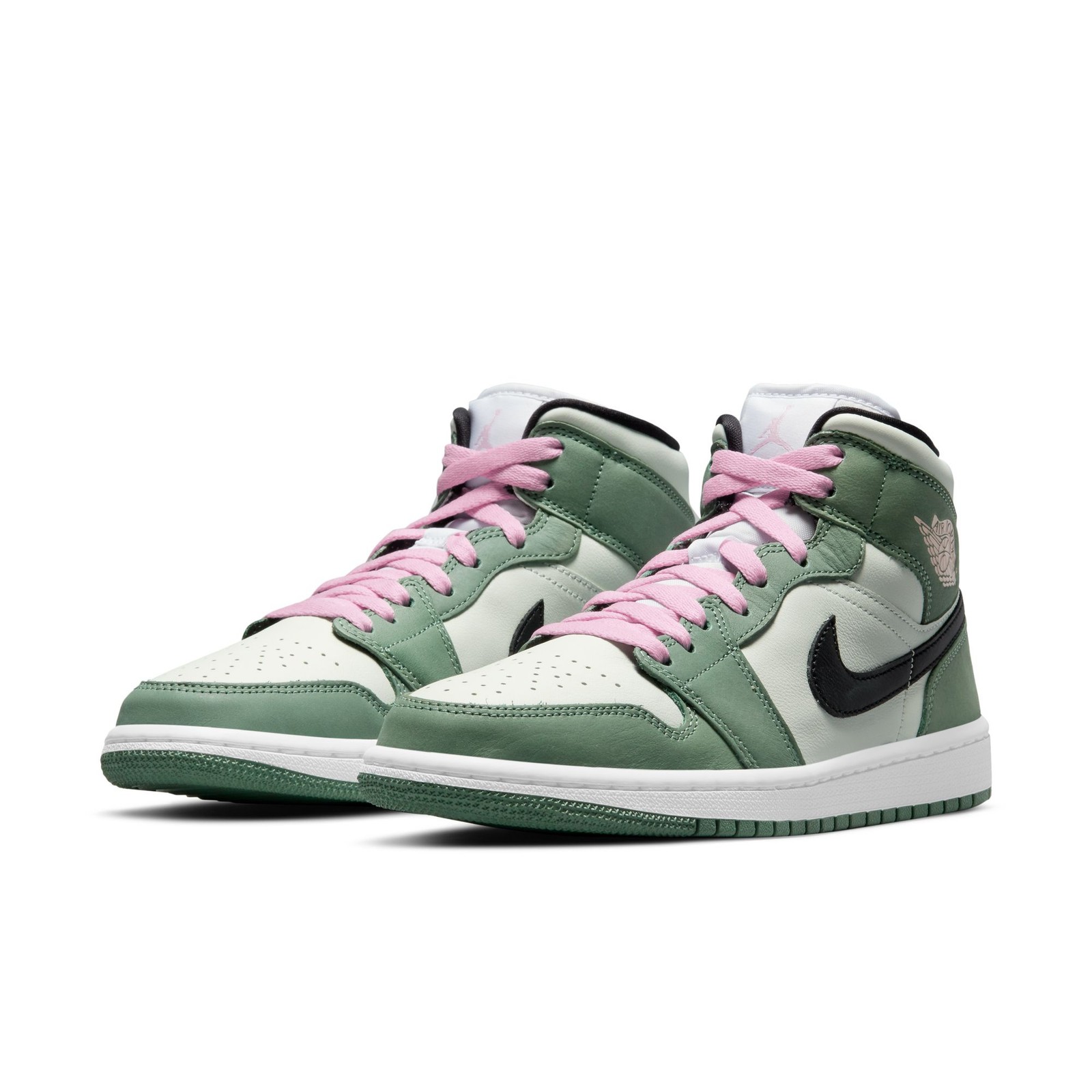 WOMENS AIR JORDAN 1 MID SE DUTCH GREEN/BLACK-BARELY GREEN CZ0774-300-SIZE 9.5