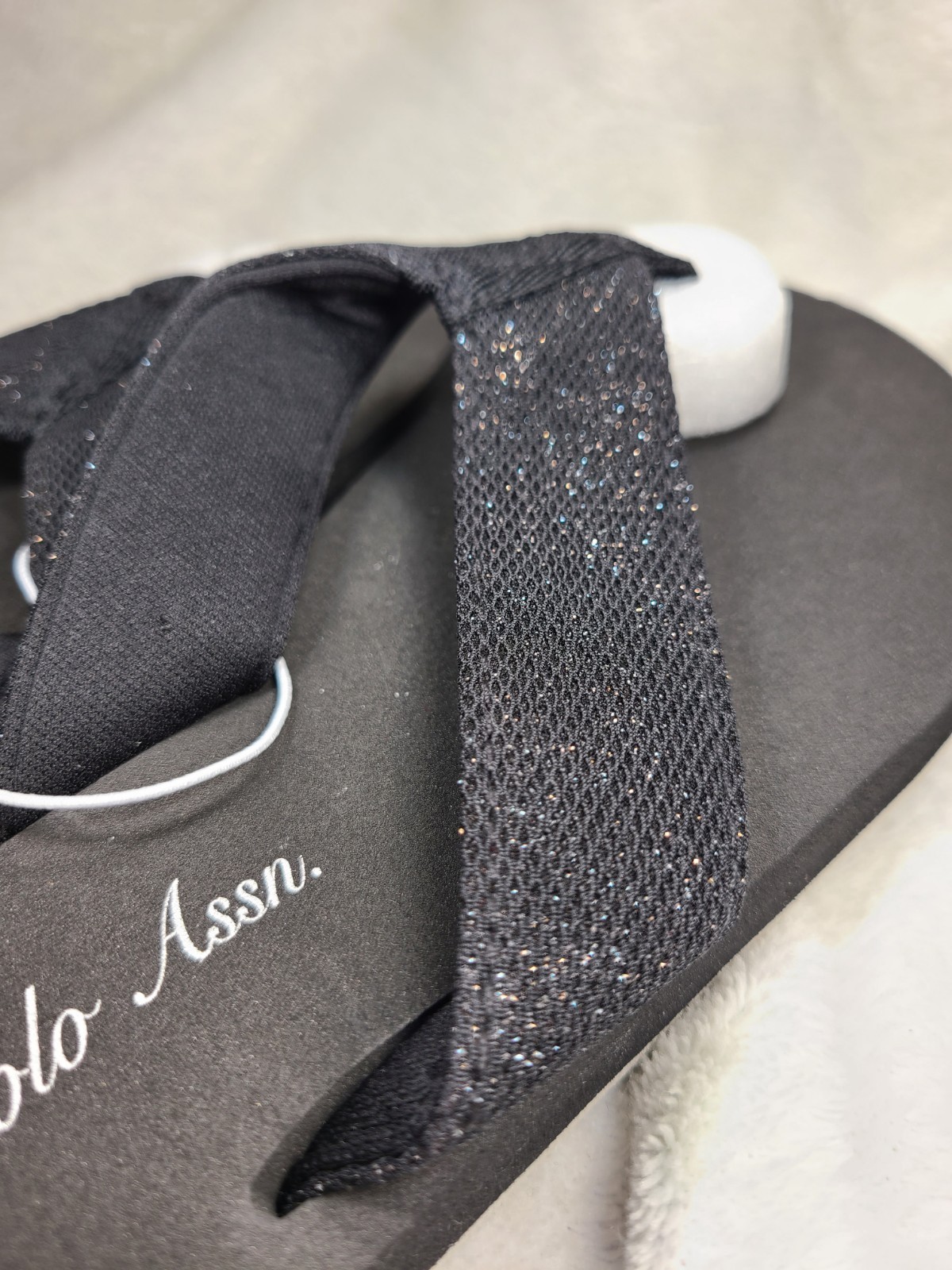 U.S. Polo Assn. Womens Black Glitter Logo Thong Slip On Sandals Size 6