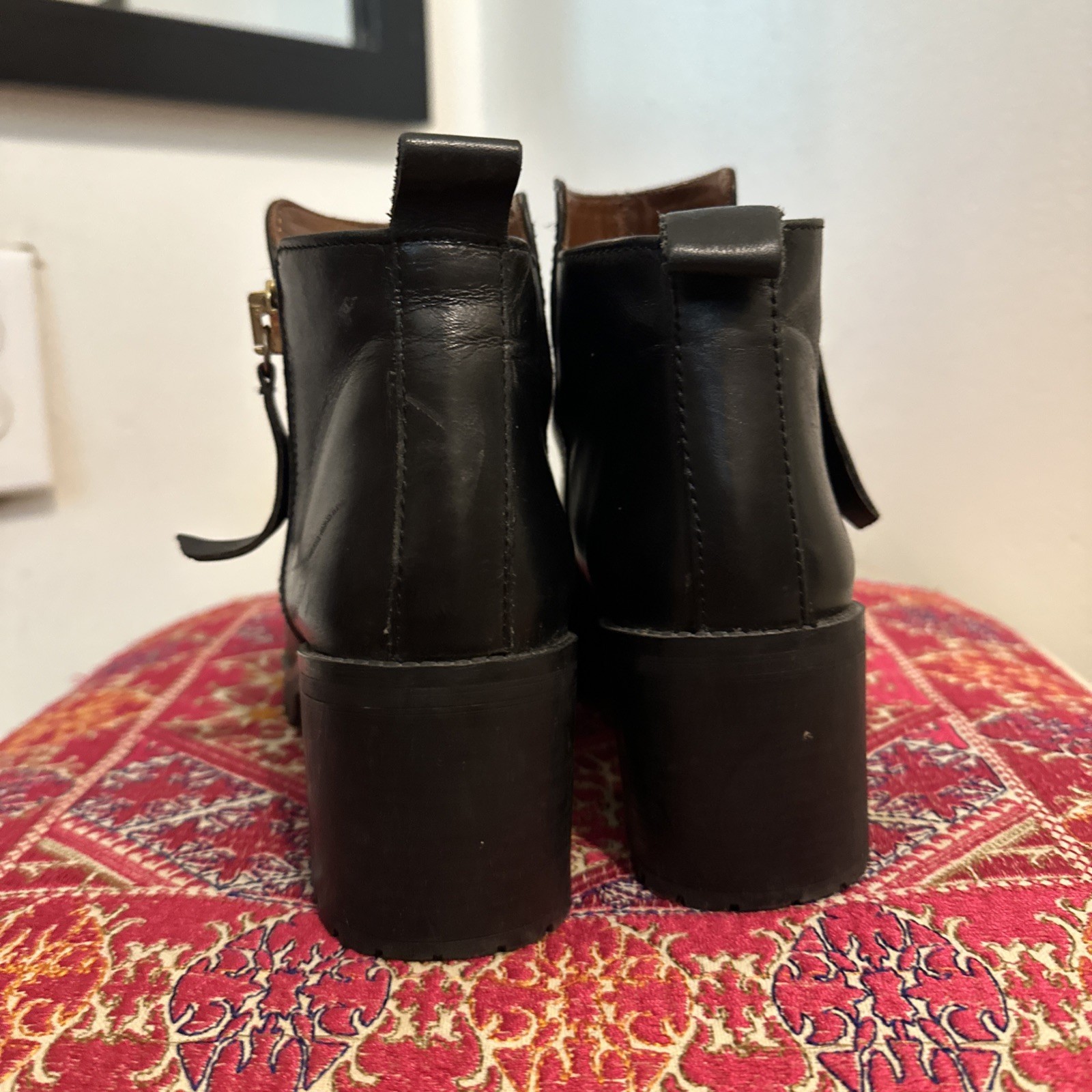 H5 Bimba Y Lola Women 36 (US 5) Black Leather Zip Chukka Lug Ankle Boots Spain