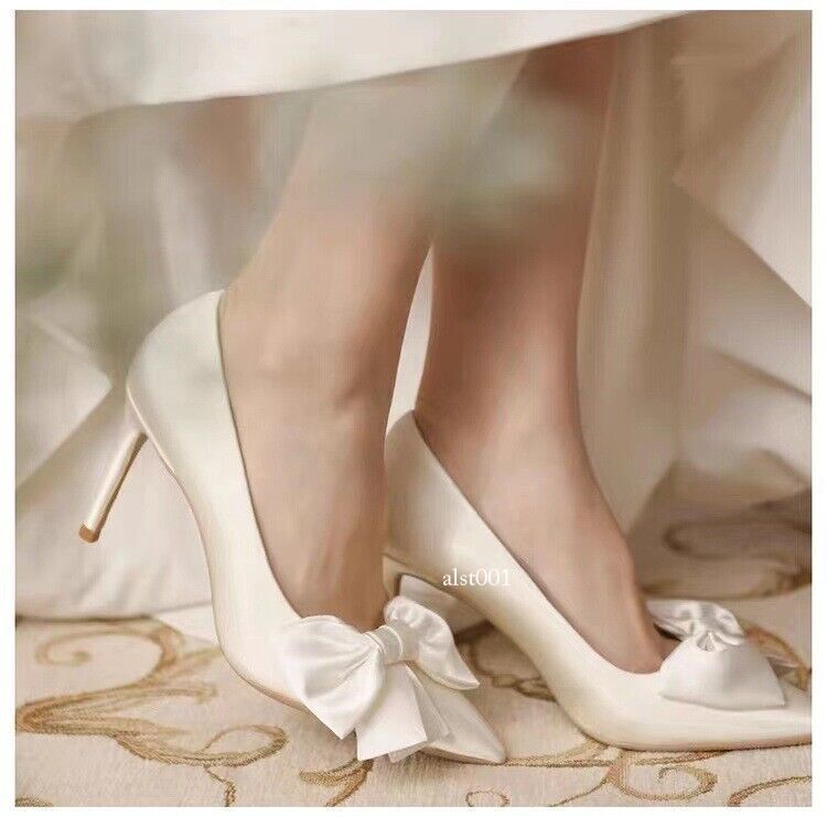 Bride Satin Bowtie High Heels Women Wedding Shoes Stiletto Heel Pump Shoes