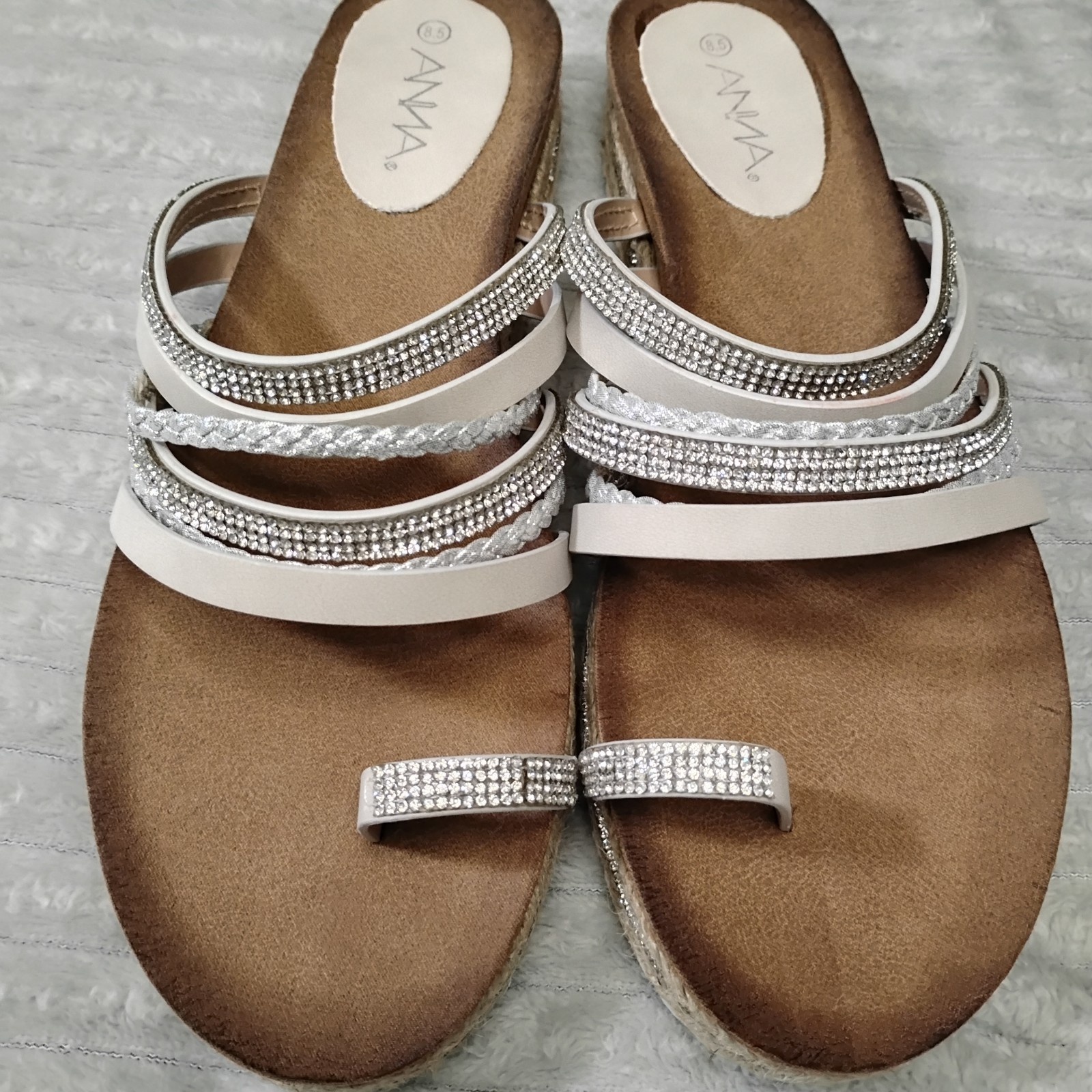 Sandals 8.5 Bling Wrap Toe Anna Summer Vacation Girlie Sparkle Party Casual