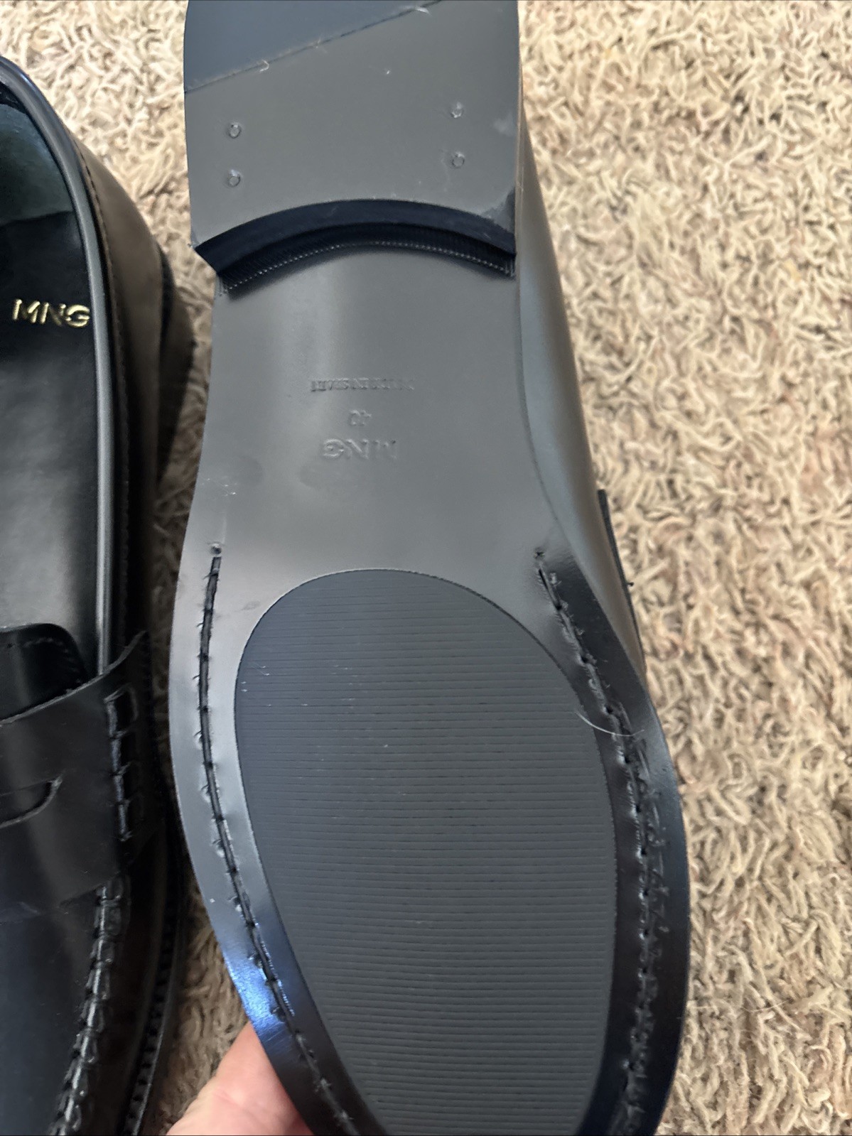 MNG Mango Luisa 100% Black Leather Preppy Penny Loafers EU 40 US 9 Made In Spain