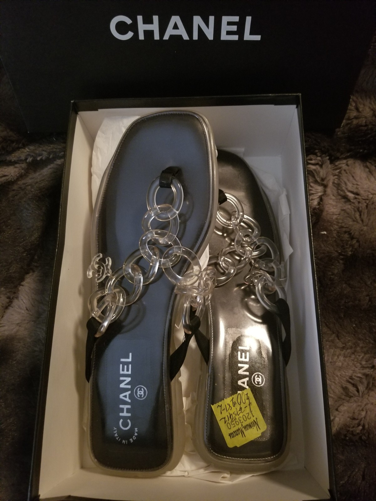 Chanel Sandals 42 Lucite Chain Link Classic CC Hanging Logo 10.5 – 11 Vintage