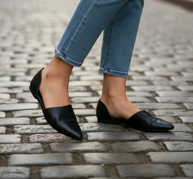 Jenni Kayne D’orsay Flats US Size 8 Shoes Pointed Toe Black Leather Designer