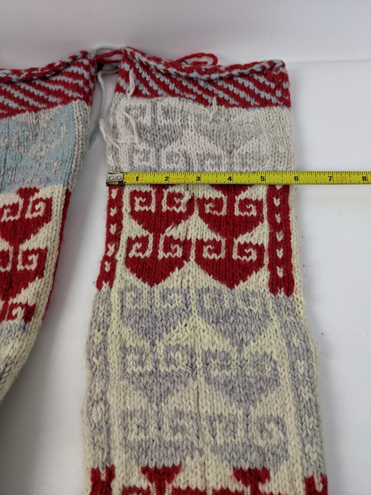 Vintage Hand Knit Hand Woven Traditional Pattern Slipper Socks Knee High
