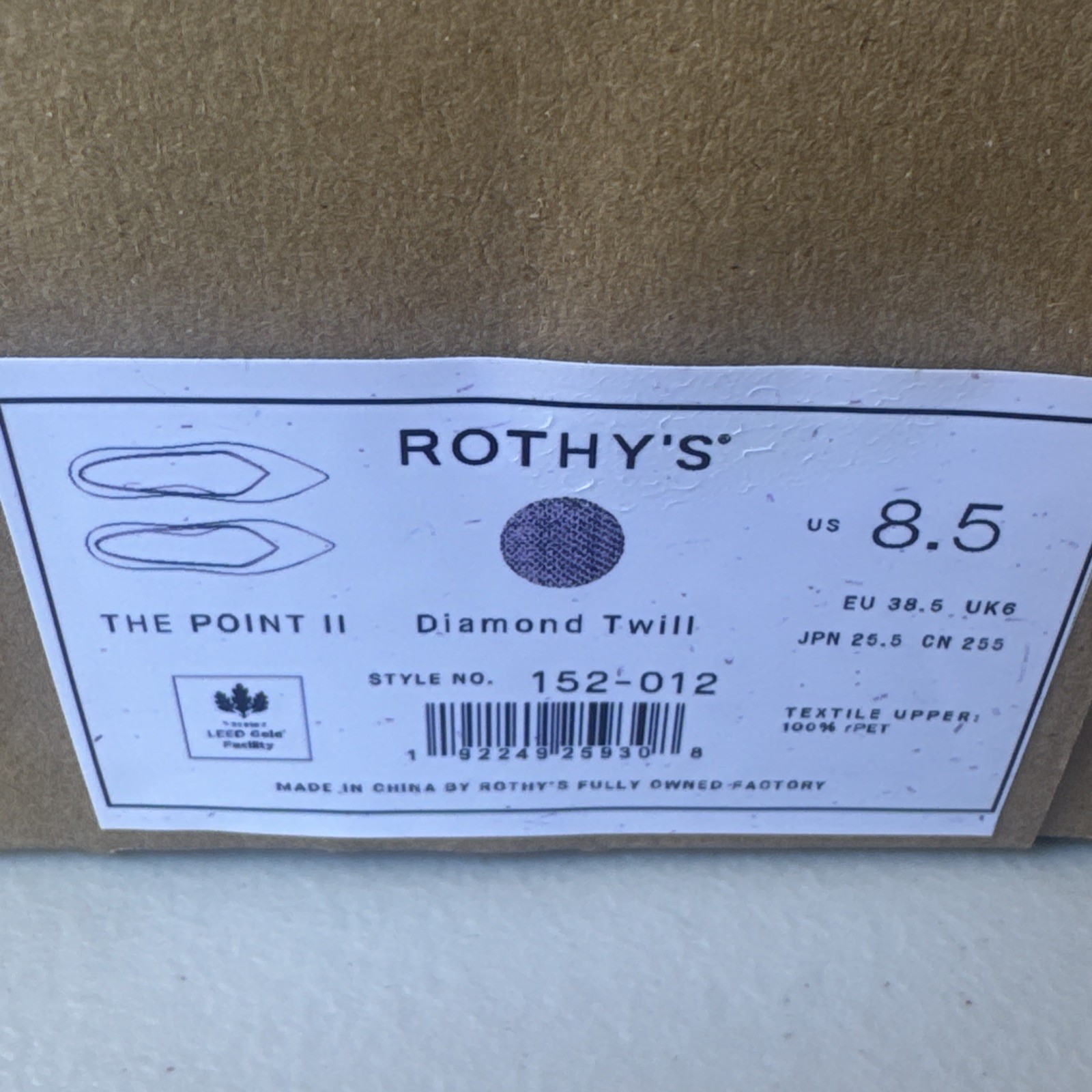 Rothy’s The Point II Diamond Twill Women’s Size 8.5 Diamond Twill 152-012