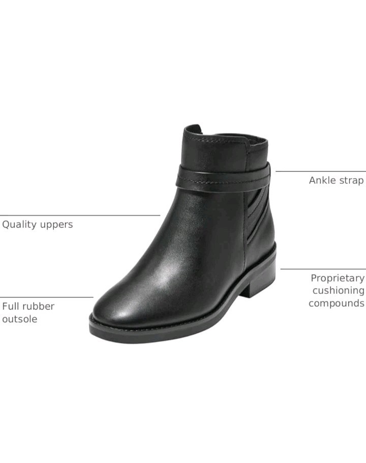 Cole Haan Rosalyn Women’s 6.5 Madeira Black Ankle Strap Boots Waterproof Zip