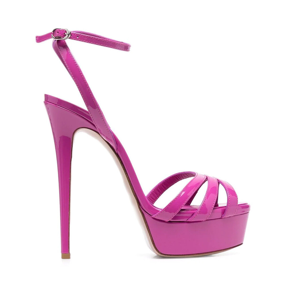 Women’s Ankle Strap Platform Sandals Dress Slingback Evening Shoes Shiny Leather