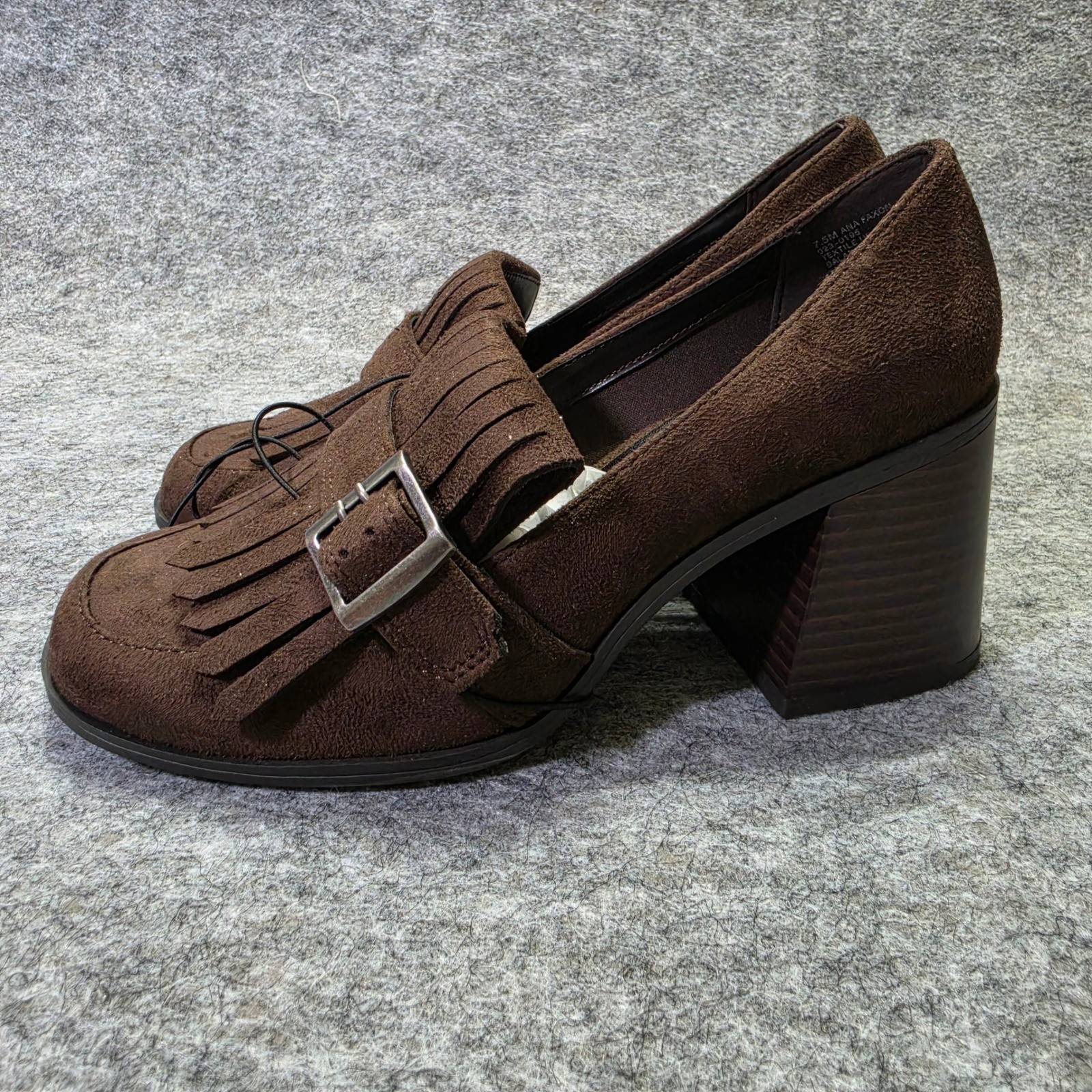 a.n.a Women Loafer Faux Suede Brown 7.5 M Faxon Kiltie Block Heel Buckle New