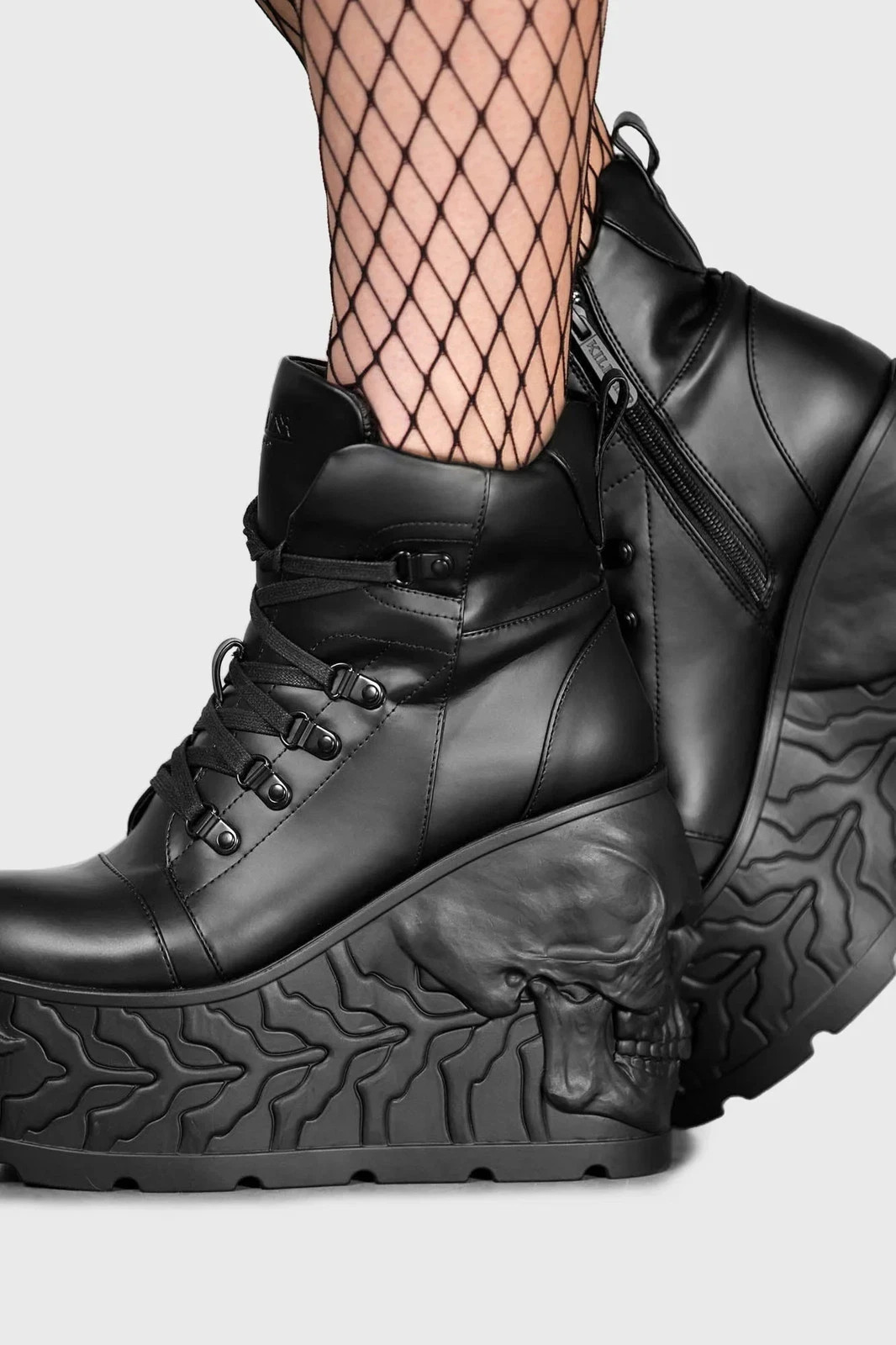 Killstar Size 7 US Doom Platform Boots Black Molded Skull Sole Goth Punk NEW