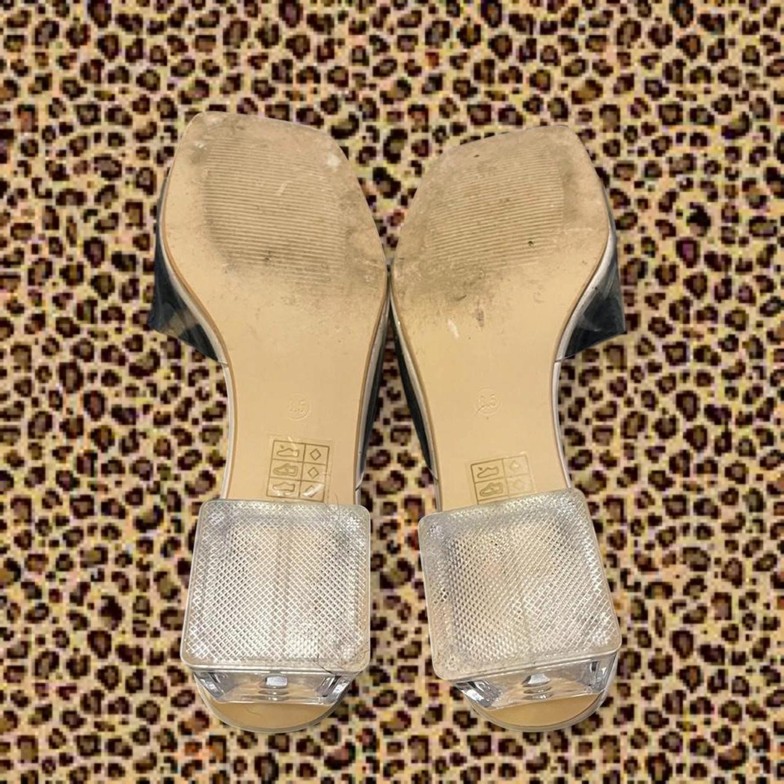 Cream and clear square toe heels 8.5