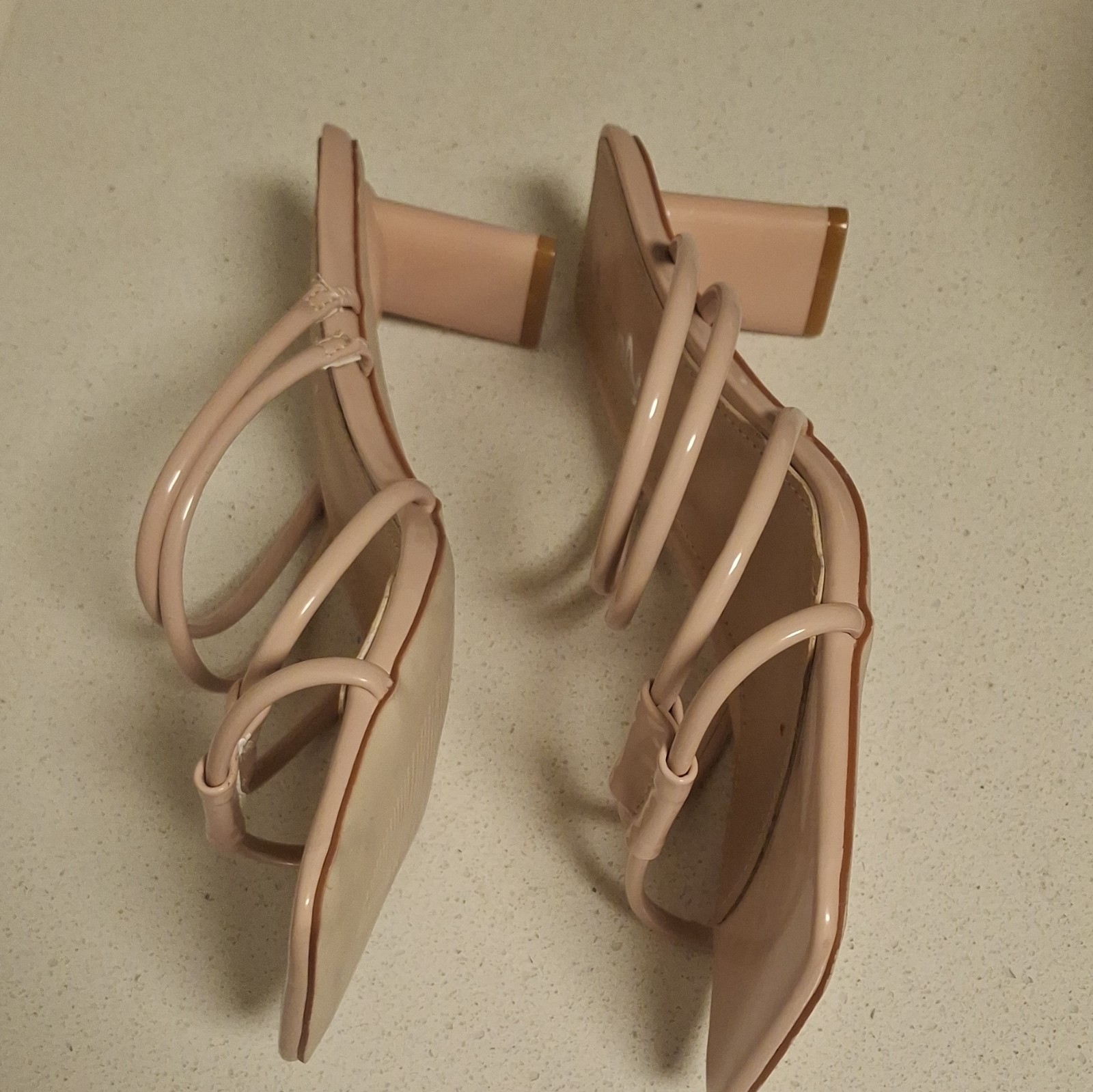 Viviany Women’s Beige Solid Square Toe Strappy Slip On Mules US 8