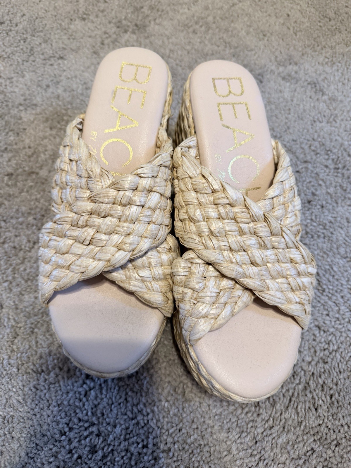 Beach by Matisse Women’s Beige Braided Raffia Slide Sandals Slip-On US 8