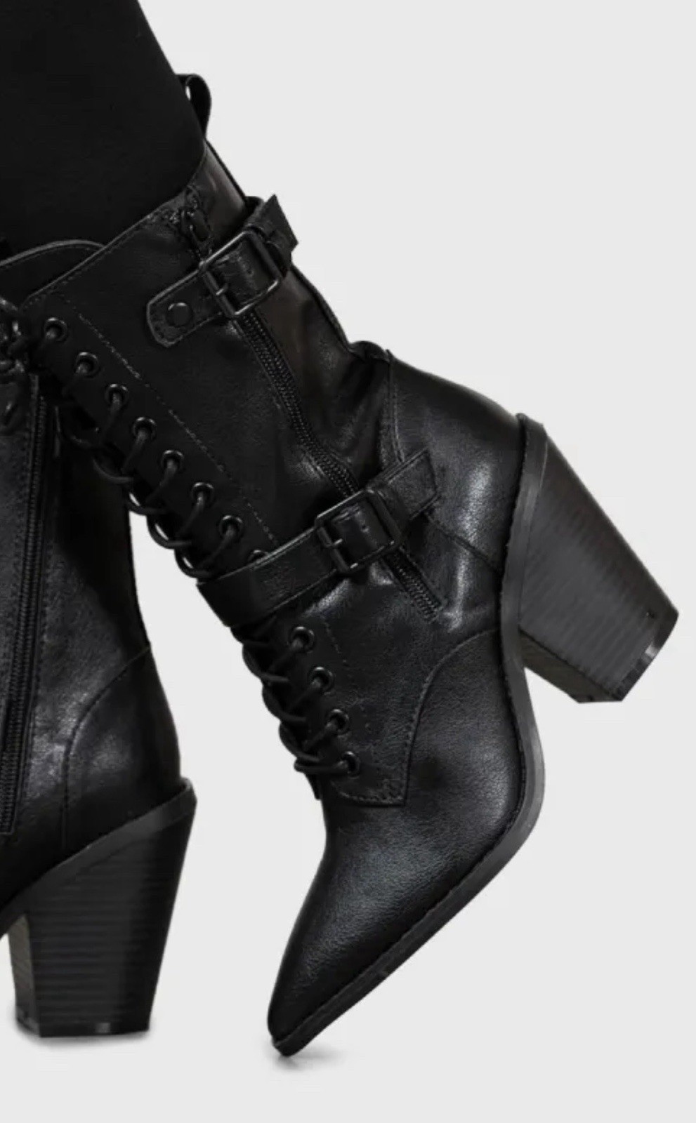 Killstar Beatrix Black Witchy Gothic Ankle Boots Lace Up Buckle US 6
