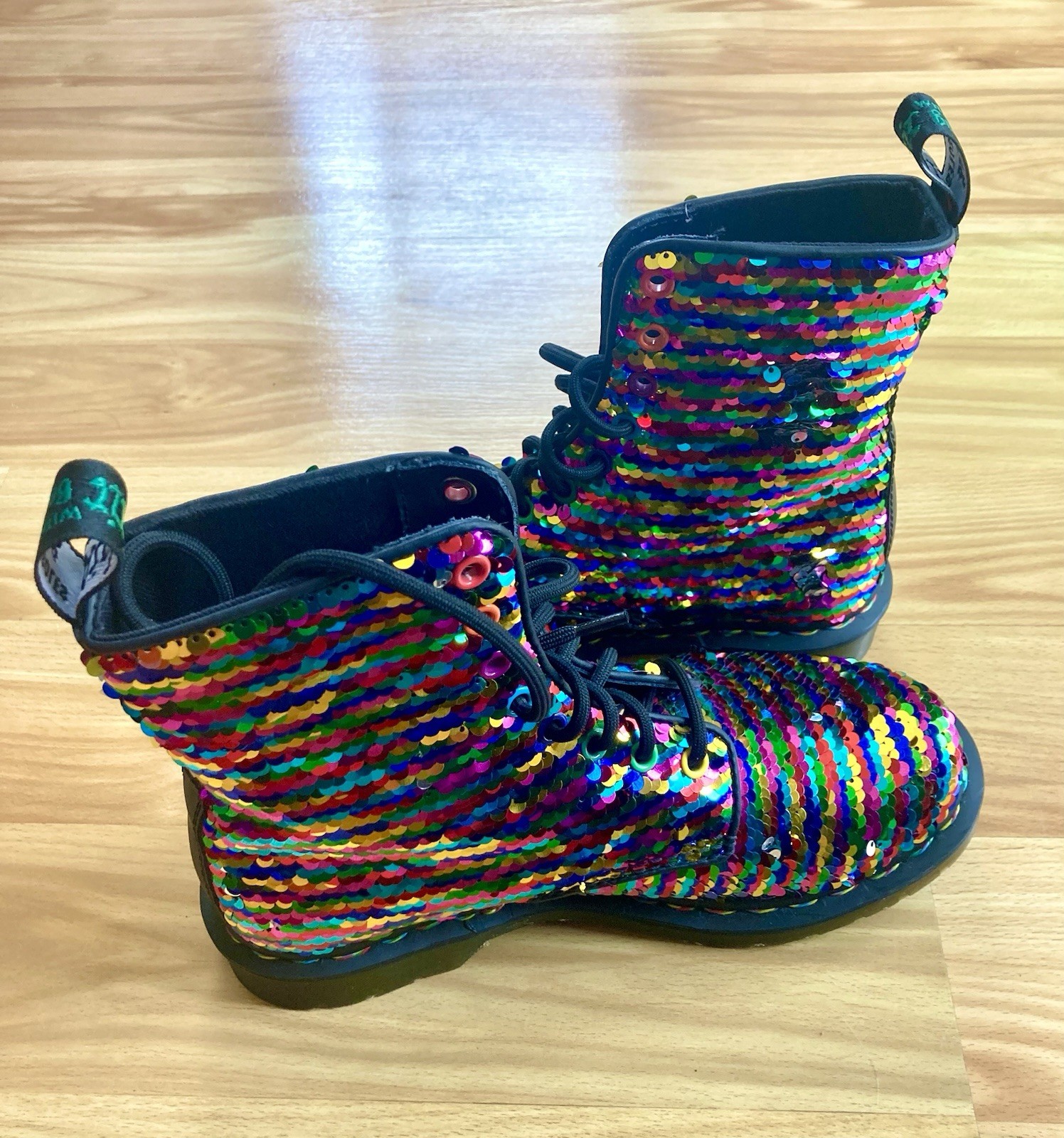 Dr. Martens Women’s 1460 Pascal Sequin Rainbow+Silver Boots – US: 7