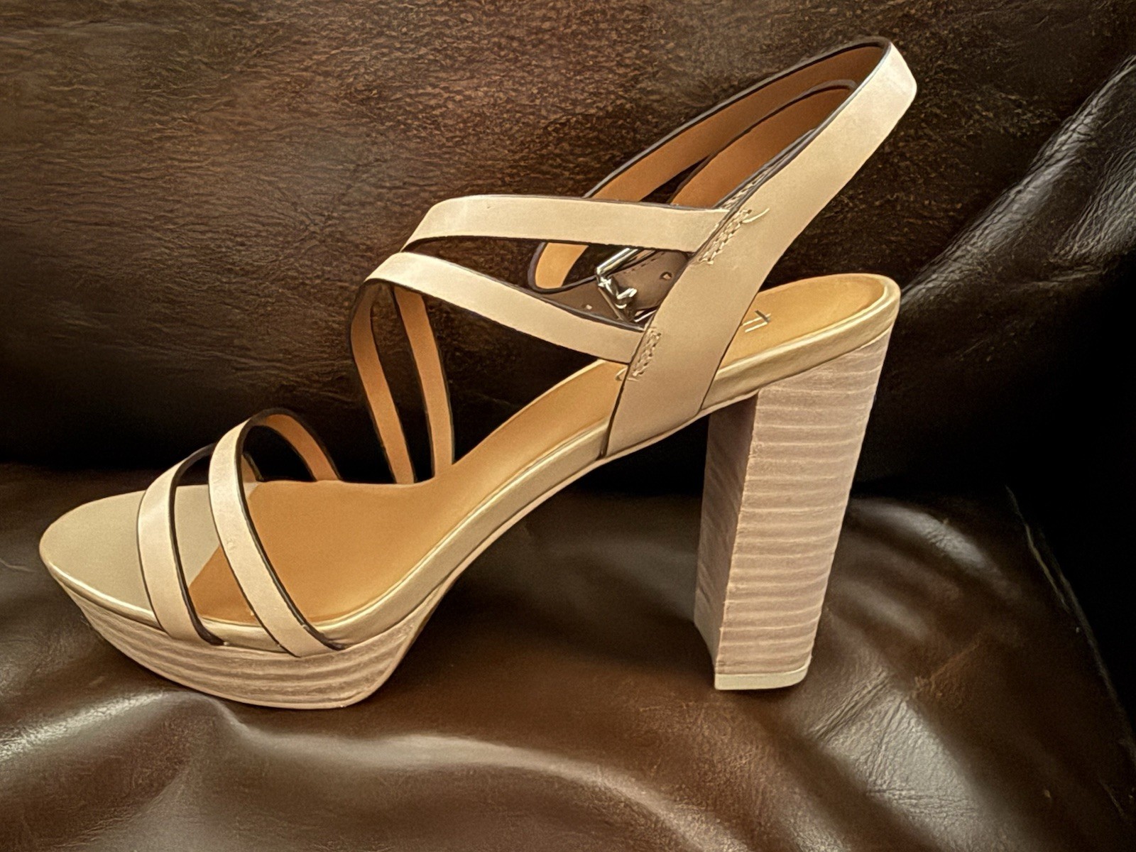 Franco Sarto Maryann Strappy Platform Tan/Mocha Heeled Sandals Size 8