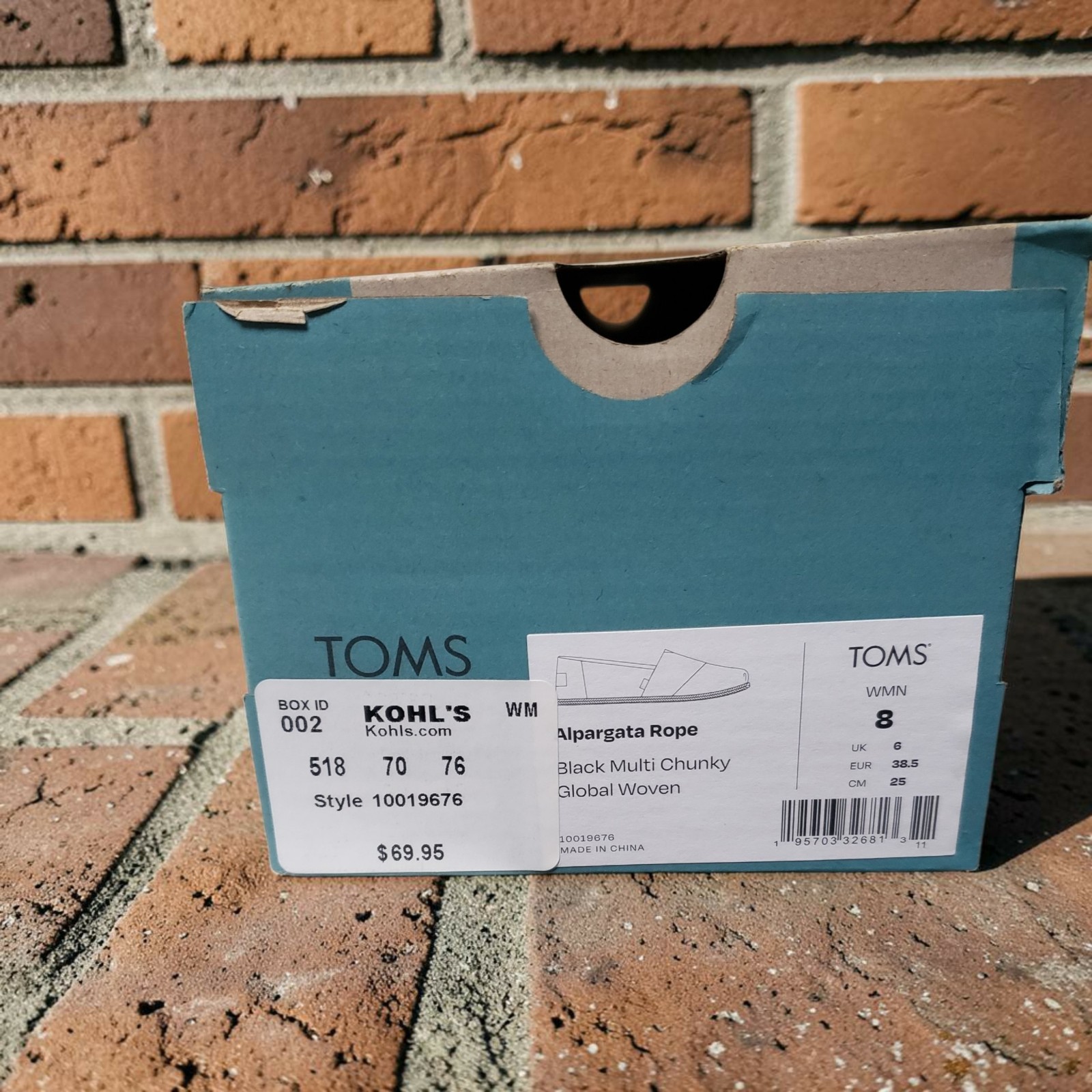 TOMS Alpargata Rope Shoes Women’s 8M Black Multi Chunky Global Woven NIB