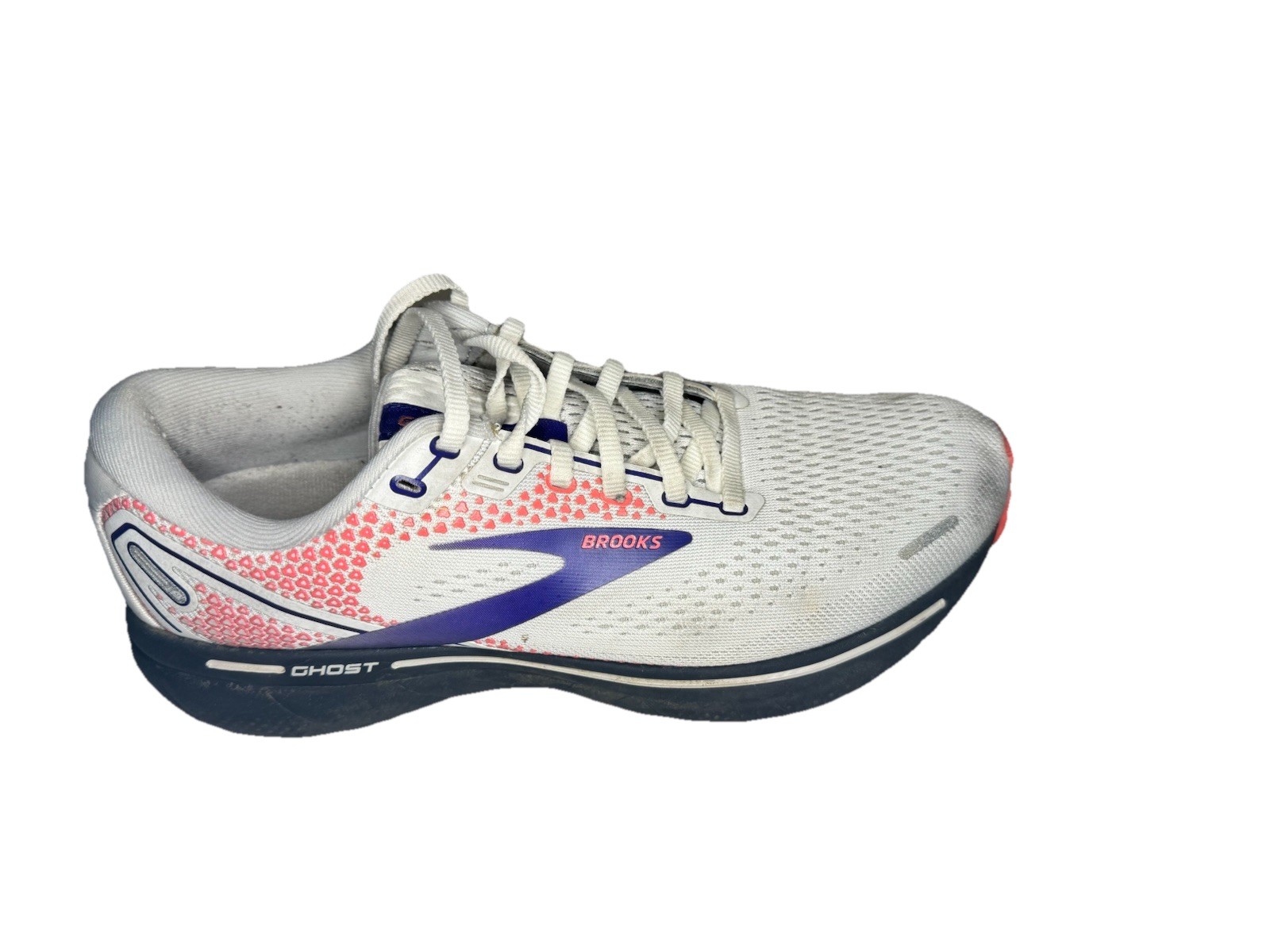 Brooks Ghost 14 Athletic Running Shoe Sneaker Womens Sz 9 White/Purple/Coral