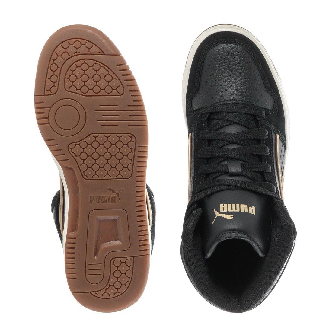 Puma Womens Size 9.5 Rebound Layup Luminous High Top Sneakers Black Gold Shoes