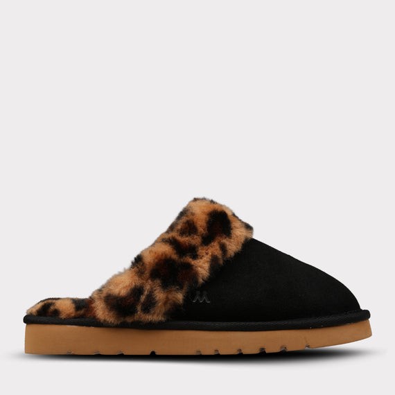 MYKOS Lia Women’s BLACK/LEOPARD Slip-On Scuff Slipper SIZE 8 MW 2556