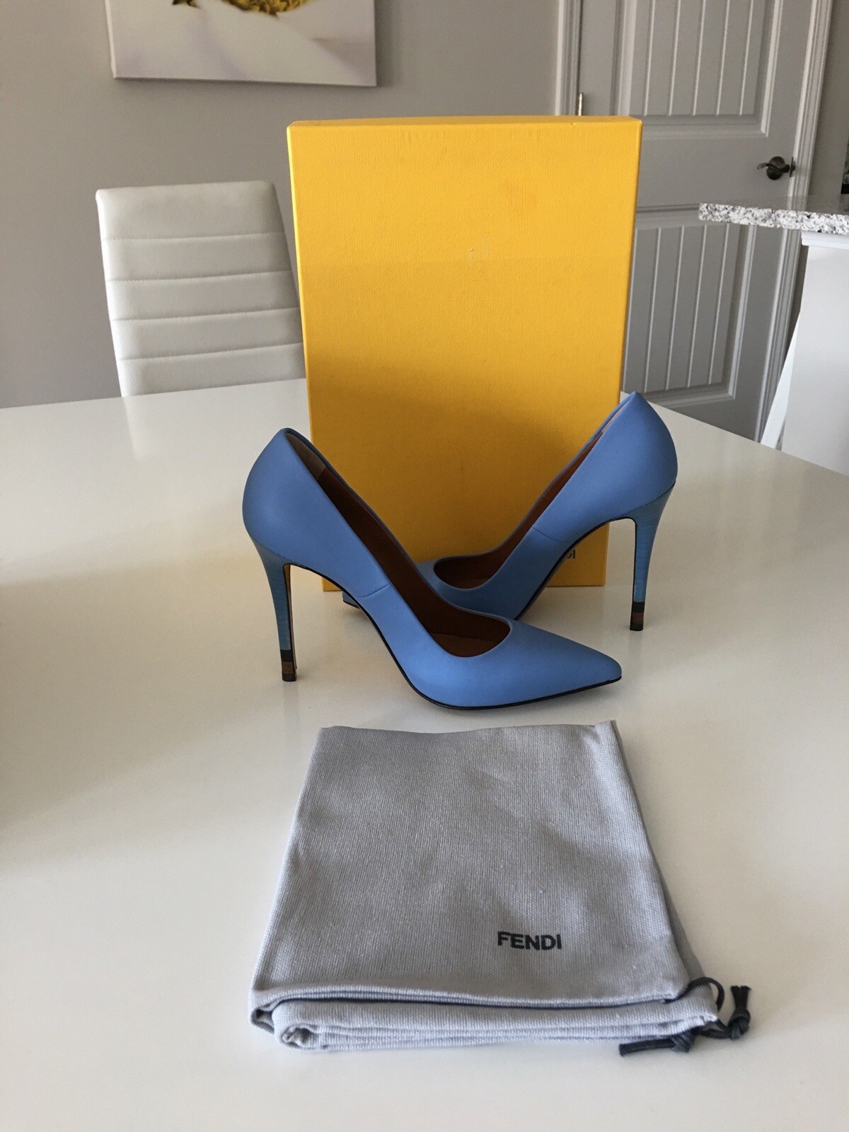 NWT FENDI POINTED TOE BLUE LEATHER PUMP HEELS SHOES SIZE IT 36 US 6