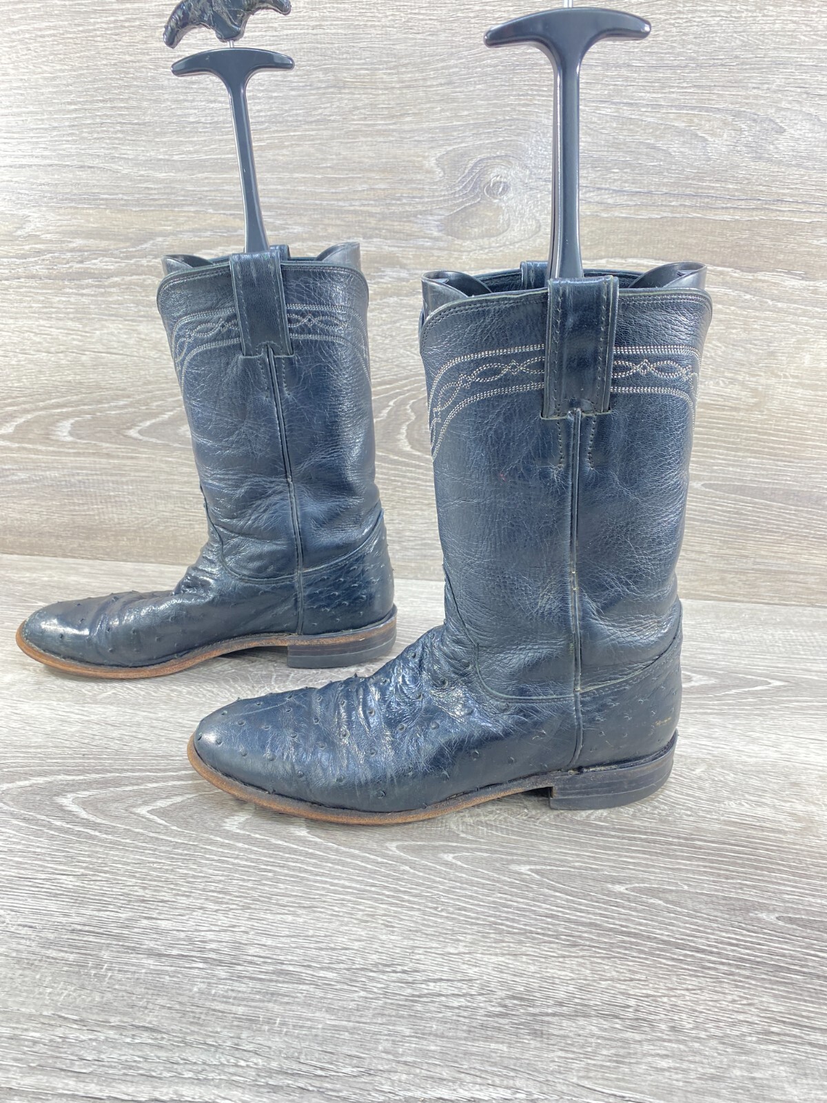 Justin L3171 Womens Right 7 B Left 8 B Black Ostrich Quill Leather Cowboy Boots